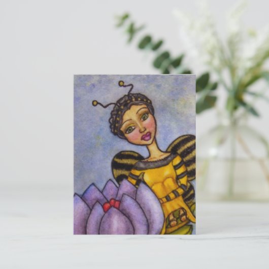 Bumble Bee Fairy op Flower Briefkaart (Staand voorkant)