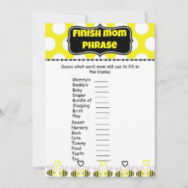 Bumble bee Finish mammets Phrases Baby shower Game