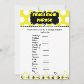 Bumble bee Finish mammets Phrases Baby shower Game