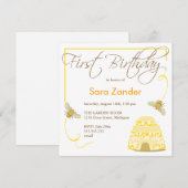 Bumble Bee First Bithday Invision Kaart (Voorkant / Achterkant)