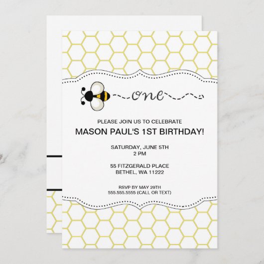 Bumble Bee First verjaardagsfeestje nodigt ONE uit Kaart (Voorkant / Achterkant)