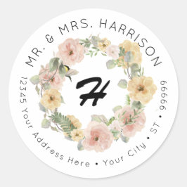Bumble bee Floral Blush Yellow Waterverf Address Ronde Sticker
