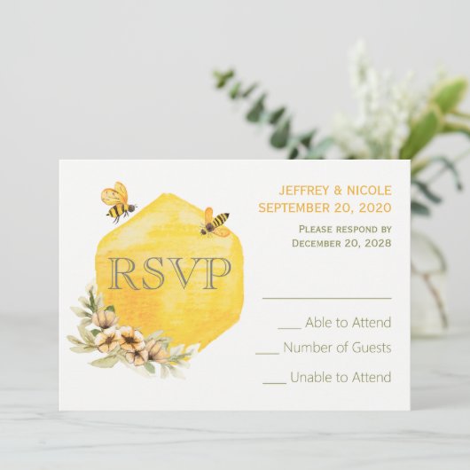 Bumble bee Floral Wedding RSVP Uitnodiging (Staand voorkant)