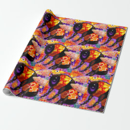 Bumble Bee Floral Whimsical Abstracte kunst Geel Cadeaupapier