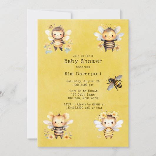 Bumble Bee Florals Baby shower Kaart (Voorkant)