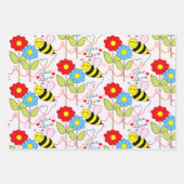 Bumble Bee Flowers Roze papierbladen voor het oppa Inpakpapier Vel (Voorkant)