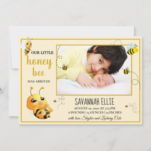 Bumble Bee Geboorteaankondiging Kaart (Voorkant)