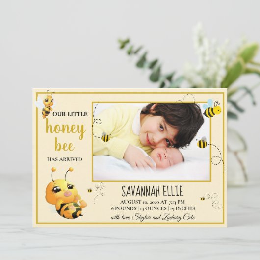 Bumble Bee Geboorteaankondiging Kaart (Staand voorkant)