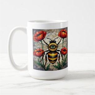 Bumble Bee gebrandschilderd glas levendige papaver Koffiemok