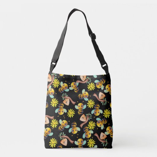 Bumble Bee Geel Daisy Honing Zwart Bloemen Crossbody Tas (Achterkant)