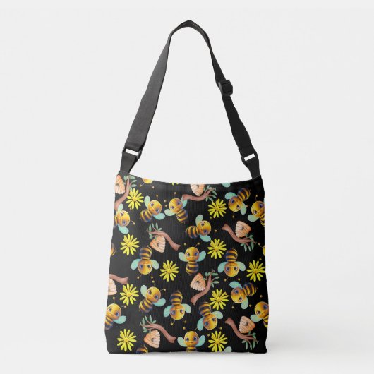 Bumble Bee Geel Daisy Honing Zwart Bloemen Crossbody Tas (Voorkant)