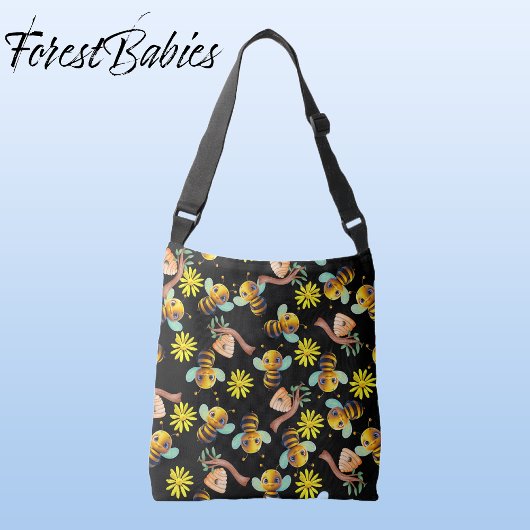 Bumble Bee Geel Daisy Honing Zwart Bloemen Crossbody Tas