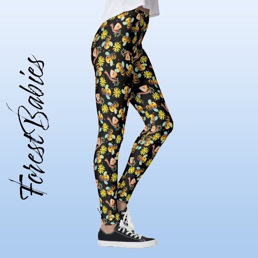 Bumble Bee Geel Daisy, Honing Zwart Bloemen Leggings