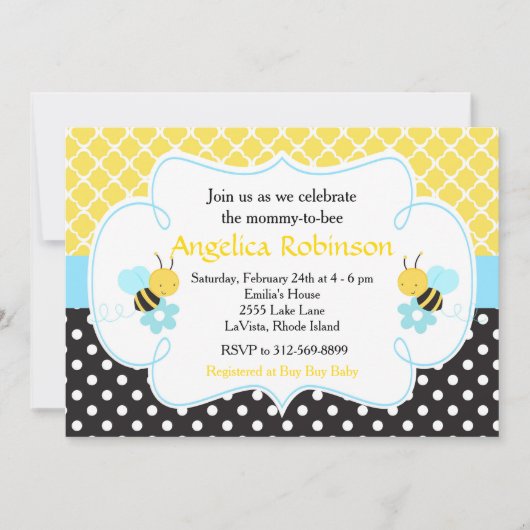Bumble Bee Geel en Black Boy Baby shower Kaart (Voorkant)