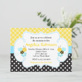 Bumble Bee Geel en Black Boy Baby shower Kaart (Staand voorkant)