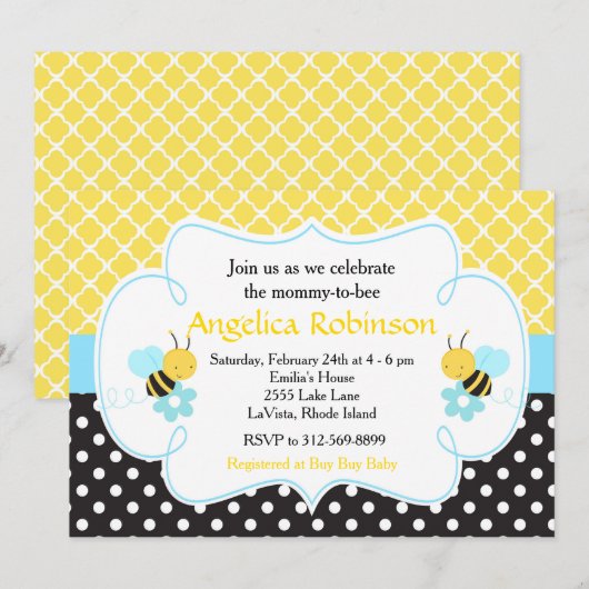 Bumble Bee Geel en Black Boy Baby shower Kaart (Voorkant / Achterkant)