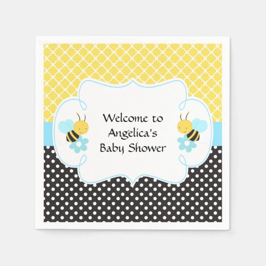 Bumble Bee Geel en Zwart Baby shower (Boy) Servet (Voorkant)