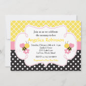 Bumble Bee Geel en Zwart Baby shower (Meisje) Kaart (Voorkant)