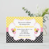 Bumble Bee Geel en Zwart Baby shower (Meisje) Kaart (Staand voorkant)