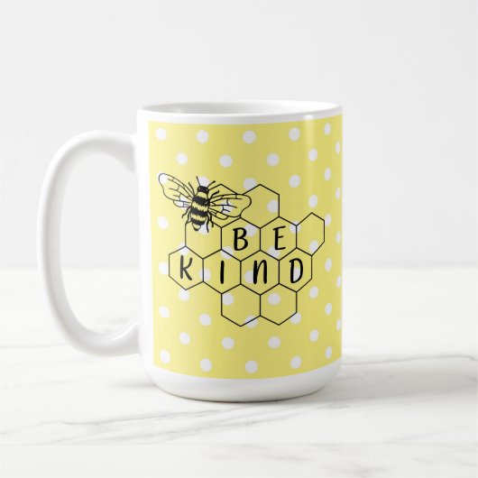Bumble bee gele poka dot koffiemok (Links)