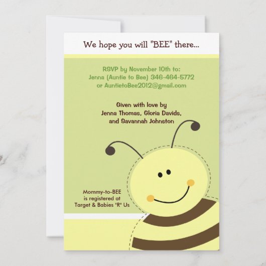 Bumble bee Gender onthullen Baby shower nodigt 5 x Kaart (Achterkant)