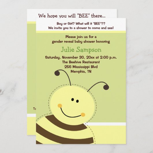 Bumble bee Gender onthullen Baby shower nodigt 5 x Kaart (Voorkant / Achterkant)