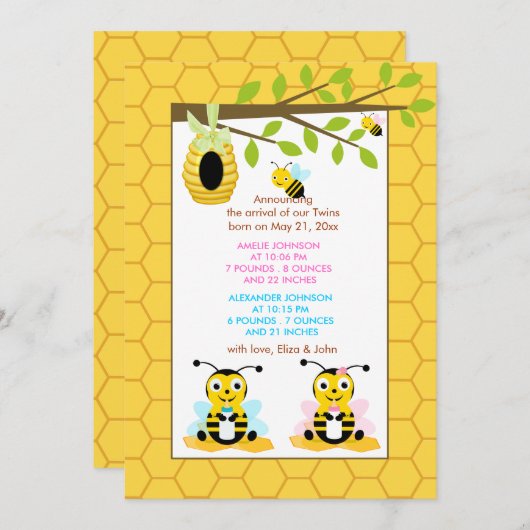 Bumble bee Gender onthulling Baby Birth Announance Aankondiging (Voorkant / Achterkant)
