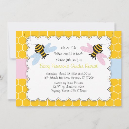 Bumble Bee Gender Reveal Baby shower Invitation Kaart (Voorkant)