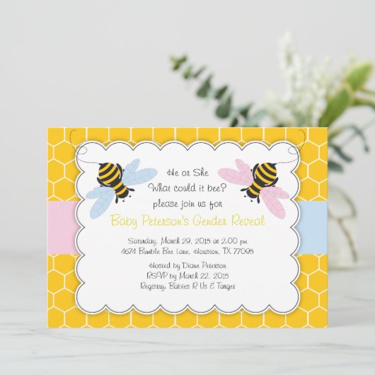 Bumble Bee Gender Reveal Baby shower Invitation Kaart (Staand voorkant)