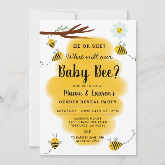 Bumble Bee Gender Reveal Party Uitnodiging (Voorkant)