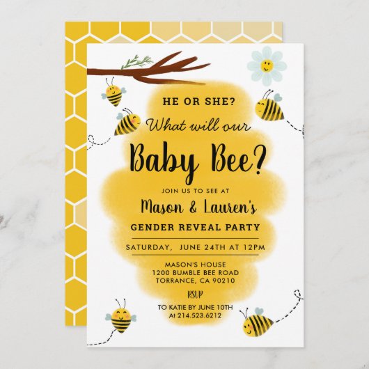 Bumble Bee Gender Reveal Party Uitnodiging (Voorkant / Achterkant)