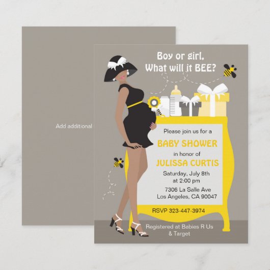 Bumble Bee Gender Reveal Uitnodigingen - Afrikaans (Voorkant / Achterkant)