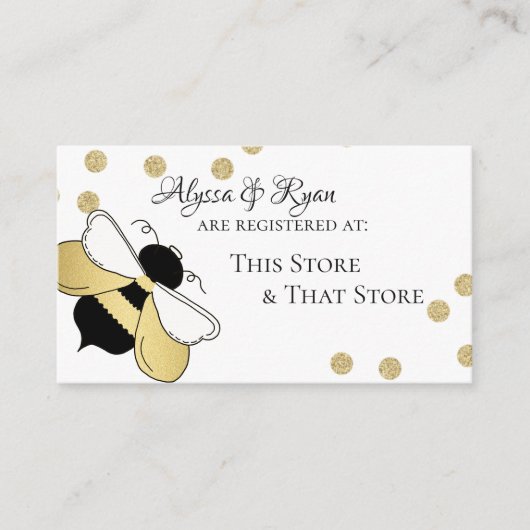 Bumble Bee Gold Confetti Baby shower Registry Informatiekaartje (Voorkant)