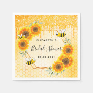 Bumble bee gold glitter sunflower vrijgezellenfees servet
