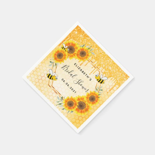 Bumble bee gold glitter sunflower vrijgezellenfees servet (Hoek)