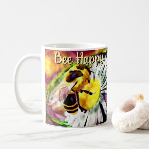 Bumble Bee Happy Daisy Flower Bloemen Waterverf Koffiemok