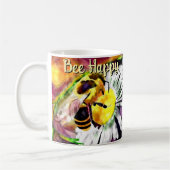 Bumble Bee Happy Daisy Flower Bloemen Waterverf Koffiemok (Links)
