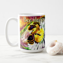 Bumble Bee Happy Daisy Flower Bloemen Waterverf