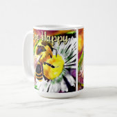 Bumble Bee Happy Daisy Flower Bloemen Waterverf Koffiemok (Voorkant links)