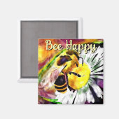 Bumble Bee Happy Daisy Flower Bloemen Waterverf Magneet (Voorkant / Achterkant)