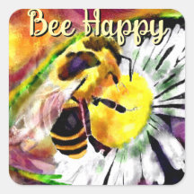 Bumble Bee Happy Daisy Flower Bloemen Waterverf