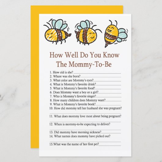 Bumble Bee Hoe goed ken je baby shower game? (Voorkant / Achterkant)