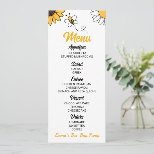 Bumble bee Honey Bee Day Birthday Party Food Menu (Staand voorkant)
