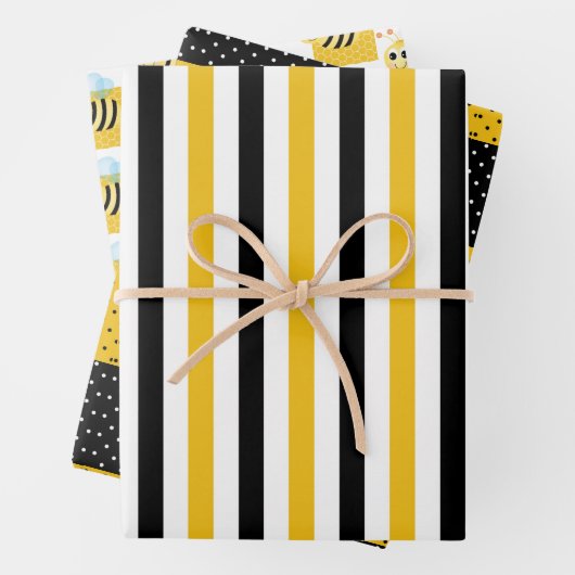 Bumble Bee, Honey Comb, Stripes & Stippen Inpakpapier Vel (In situ)