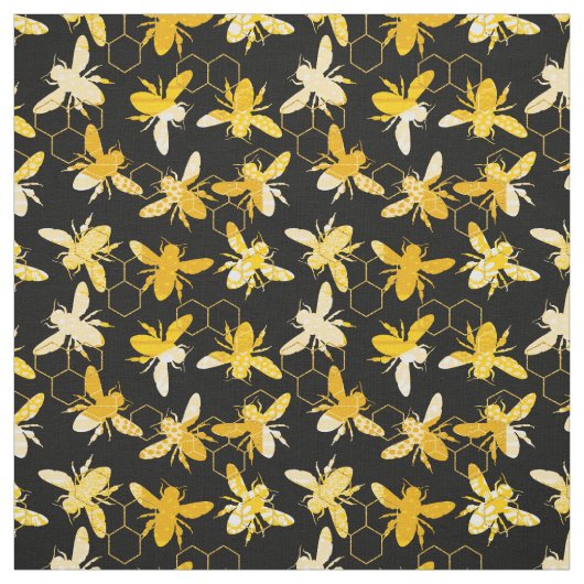 Bumble Bee Honey Pattern Stof (Swatch)
