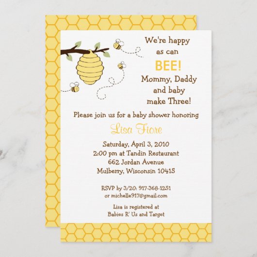 Bumble Bee Honeycomb Baby Douche Uitnodigingen (Voorkant / Achterkant)