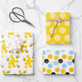 Bumble Bee Honingraat, Stippen en Stripes Patterns Inpakpapier Vel