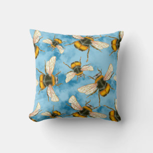  Bumble Bee Illustratie op Blauwe Wolken Kussen