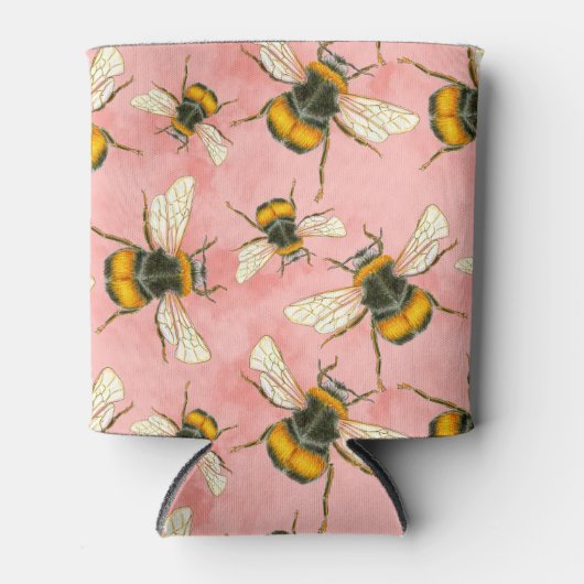  Bumble Bee Illustratie op Perzikwolken Blikjeskoeler (Voorkant)