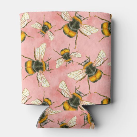 Bumble Bee Illustratie op Perzikwolken Blikjeskoeler (Achterkant)